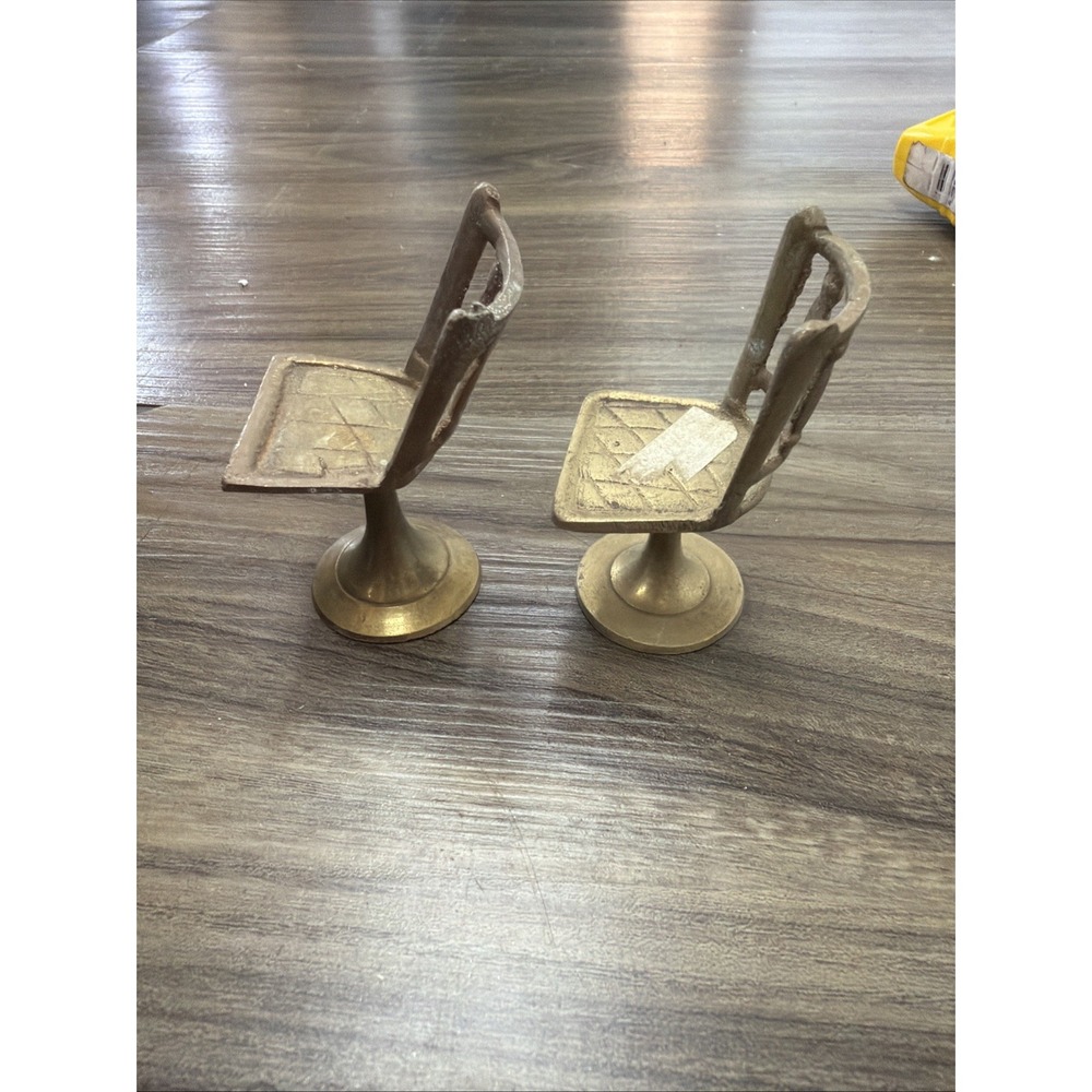 Doll House Chairs Miniatures Pair brass chairs 2 stools For Doll House Vintage - Picture 2 of 4